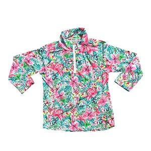 Stella Parker Sport Womens Medium Tropical Floral Quarter Zip Pullover Top Pink